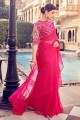robe de soirée en georgette rose avec des paillettes, du fil