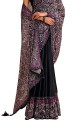 sari en soie à imprimé numérique brodé violet avec chemisier