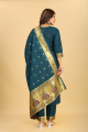 salwar kameez en soie bleu sarcelle avec imprimé