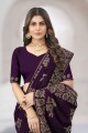 sari violet brodé de soie avec chemisier