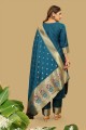 salwar kameez bleu sarcelle avec soie imprimée