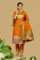 salwar kameez orange en soie avec tissage