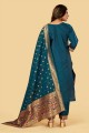 salwar kameez bleu sarcelle en soie avec tissage