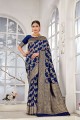 sari banarasi bleu en soie banarasi avec tissage