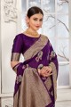 saree banarasi en soie banarasi avec tissage en violet