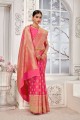 sari banarasi rose en soie banarasi avec tissage