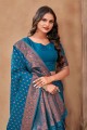 tissage banarasi soie banarasi sari en bleu ciel avec chemisier