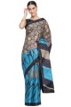 saris bleu en lin avec imprimé