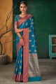 tissage d'un sari du sud de l'Inde en soie bleu sarcelle