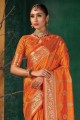 tissage orange soie sari du sud de l'inde