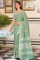 saris vert lin brodé avec chemisier