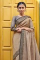 sari en lin avec tissage en marron