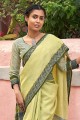 tissage sari en lin vert clair avec chemisier