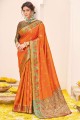 tissage de sari en soie orange avec chemisier