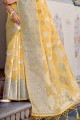 saris de lin en jaune avec tissage