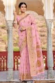 sari rose en lin avec tissage