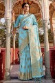 sky blue sari in weaving linen