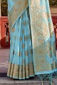 sky blue sari in weaving linen