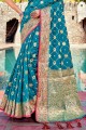 banarasi soie banarasi sari avec tissage en bleu