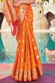 tissage du sari banarasi en soie banarasi orange