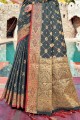 sari banarasi gris en soie banarasi avec tissage