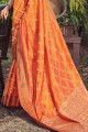 banarasi soie orange banarasi sari dans le tissage