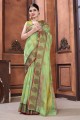 saris vert clair en soie avec tissage