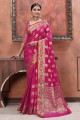 tissage de sari en soie rose