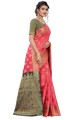 sari rose en soie avec tissage