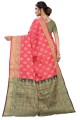 sari rose en soie avec tissage