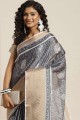 sari en soie avec imprimé en gris