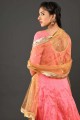 robe prête à l'emploi en dentelle de soie rose avec dupatta