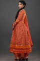 costume Anarkali en coton avec imprimé en orange