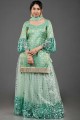 costume eid sharara en dentelle vert turquoise en brocart