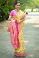 yellow sari in zari silk
