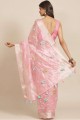 sari en coton mélangé rose avec broderie