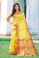 coton lin jaune sari