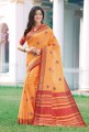 coton lin orange, sari