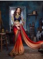 sari en satin multicolore avec broderie