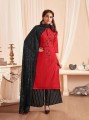 red cotton and satin palazzo suit