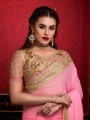 Blouse sari rose en georgette brodée