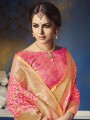 saris en soie brute rose banarasi avec