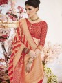 Saree en soie grège Banarasi rouge