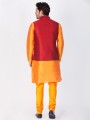 usure ethnique soie de coton orange, kurta ready-made kurta payjama avec la veste