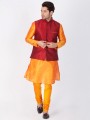 usure ethnique soie de coton orange, kurta ready-made kurta payjama avec la veste