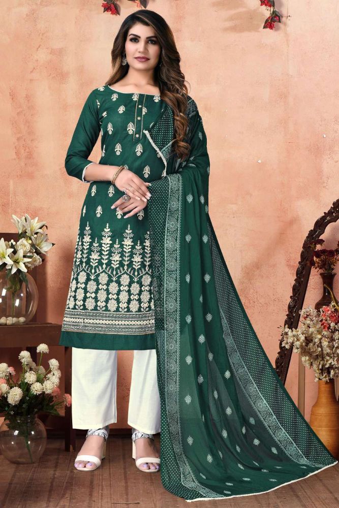 salwar kameez vert en coton brode
