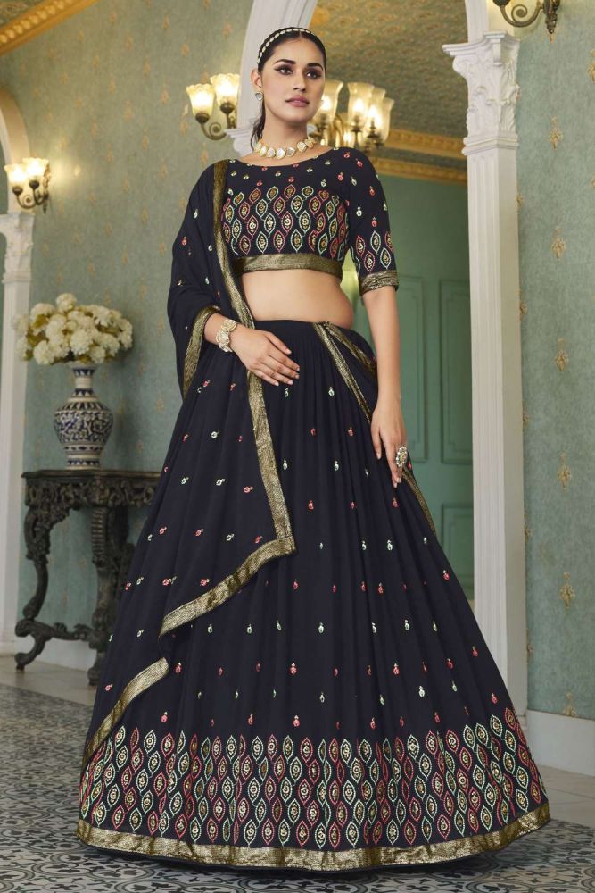 navy blue lehenga choli online designer georgette lehenga choli with navy blue dupatta lc6400