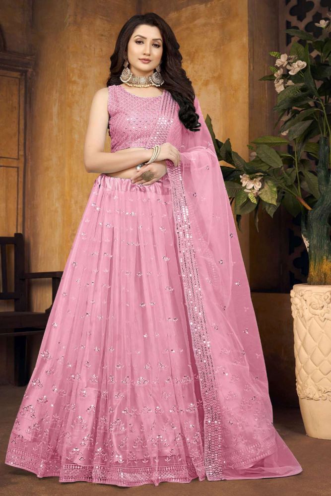 sky blue lehenga choli online designer net lehenga choli with pink dupatta lc6486