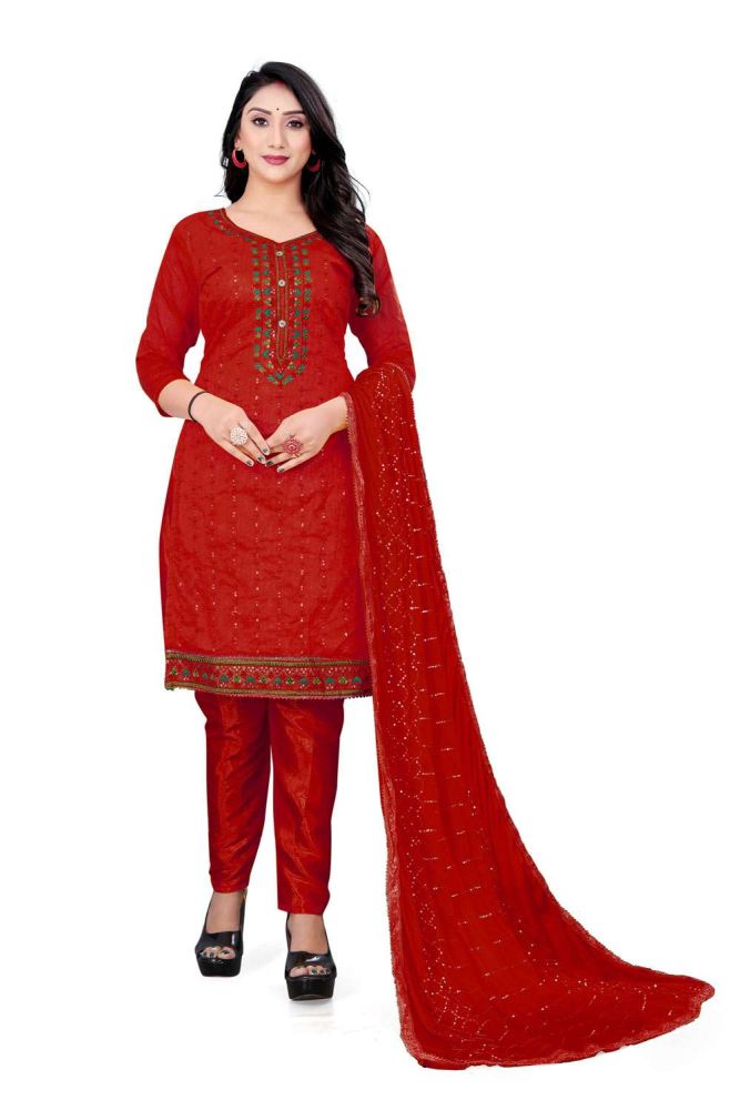 kameez salwar rouge en coton brode