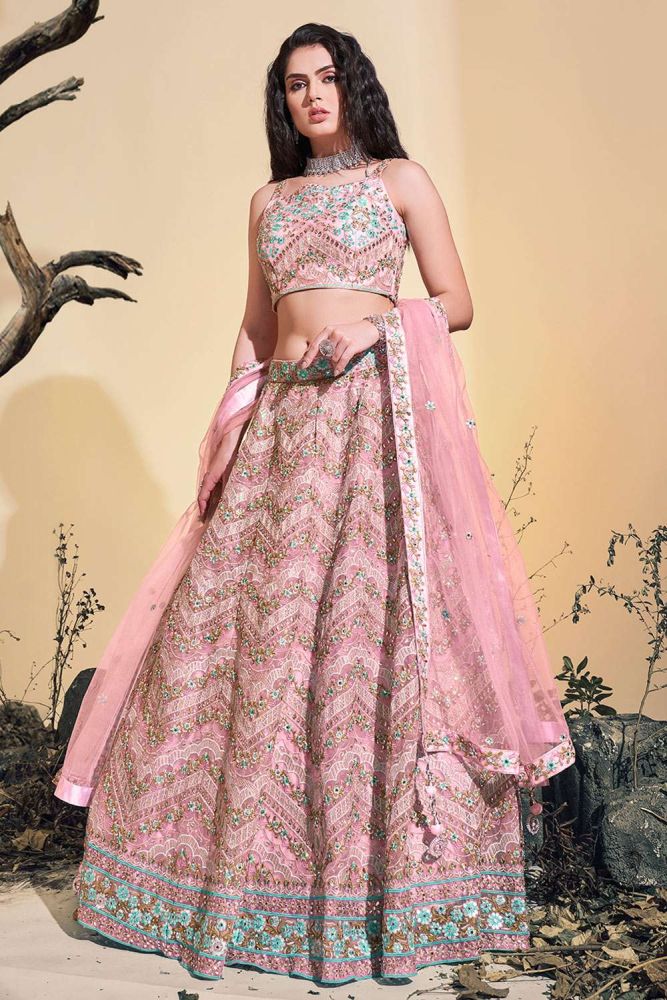Pink Lehenga Choli en ligne Designer Soft Net Lehenga Choli avec Pink Dupatta LC6903